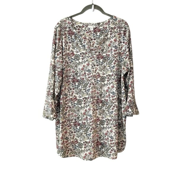 J. Jill Floral Print Ivory Cotton Modal Rayon Soft Knit Stretch Tunic Top Size L - Picture 1 of 8